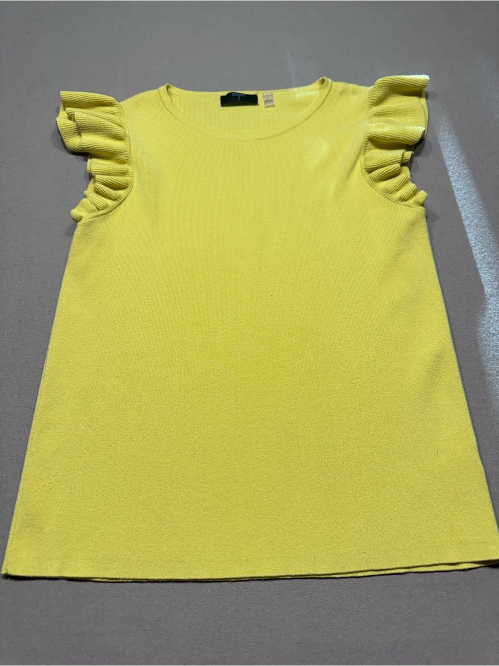 Tahari Yellow Ruffled Sleeve Knit Top